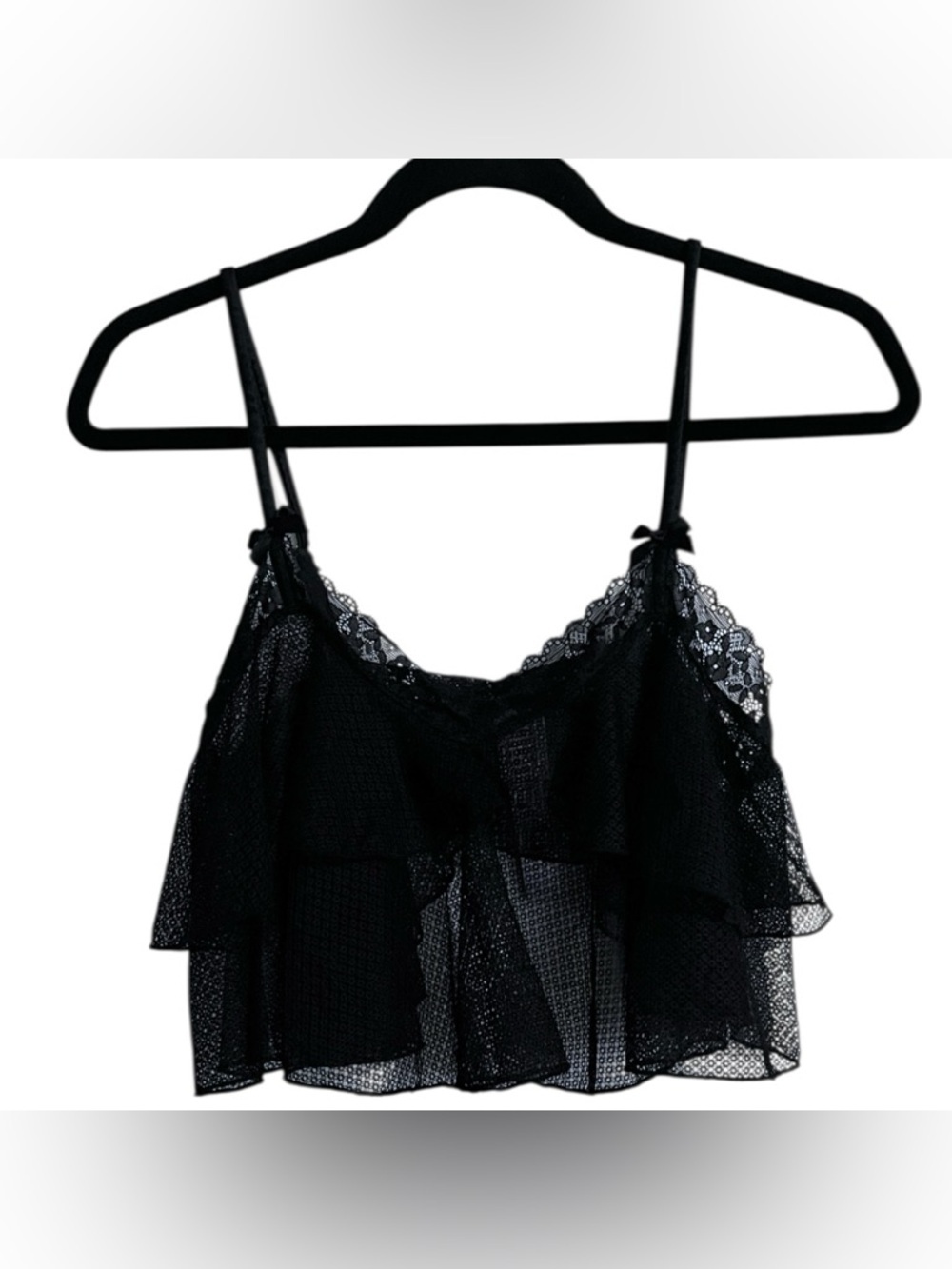 Savage x Fenty Ruffle Layered Lace Cropped Sheer Tank Top Blouse Small